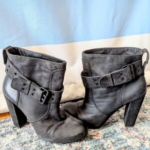 704b Erin Black Suede Leather Ankle Boots Buckles Grunge Whimsigoth Heel Indie 8